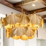 TOCHIC Modern Farmhouse Chandelier, 8 Lights Gold Chandeliers for Dining Room, Rustic Chandelier with Ginkgo Leaves, Ceiling Light Fixture for Living Room, Bedroom, Kitchen, Entryway, W-25.98" - Image 2