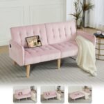 TYBOATLE 65" W Velvet Modern Convertible Folding Futon Couch Sofa Bed w/ 2 USB Charging Ports and arms, Loveseat for Compact Living Space, Dorm, Game Studio, Bonus Room, Apartment, Bedroom (Pink) - Image 2