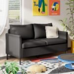TYBOATLE Modern Faux Leather Small Couches for Small Spaces, Comfy Upholstered Black Love Seat for Bedroom, 2 Seater Mini Couch for Apartment, Dorm, Office - Image 2