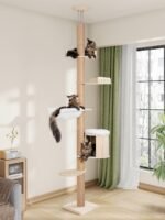 Tall Floor to Ceiling Cat Tree for Large Cats, Cat Tower with Scratching Post, Adjustable Height(82-122 in), Large Condo Cave Bed and Hammock for Indoor Cats, Cat Climbing Pole, Wood - Image 2