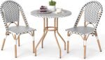 Tangkula 3 Piece French Bistro Table Chair Set, Outdoor Wicker Round Table & 2 Dining Chairs with Metal Support, Outside Accent Dining Furniture Set for Garden, Balcony, Porch - Image 2
