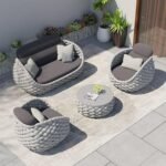 Tatta 4-Person Outdoor Sofa Set with Faux Marble Coffee Table – Modern Woven Rope Patio Furniture Set with Aluminum Frame & Waterproof Cushions for Backyard, Garden, or Poolside - Image 2