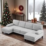 VINGLI 110' U-Shaped Sectional Couch with Two Chaise, Affordable Small Sofa with 4 Seats, Chenille Fabric Comfy Couches for Living Room, Light Grey - Image 2