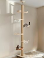 Veehoo Floor to Ceiling Cat Tree Height(106-123 Inch) Adjustable, Sturdy Tall Cat Tree with 4.3" Thickened Scratching Posts, Floor to Ceiling Cat Tower for Indoor Cats - Image 2