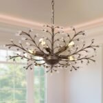 Vintage Crystal Chandelier with Aged Bronze Branch Design, 5-Light Ceiling Hanging Light Fixture for Dining Room Living Room Bedroom Hallway, Height Adjustable - Image 2