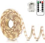 echosari Battery Powered Led Strip Lights with Remote Warm White, 8 Modes, Dimmable, Timer, Self-Adhesive, Cuttable, Waterproof, 9.8FT 90Led Strip Lights for TV Kitchen Cupboard Bedroom Decor - Image 2