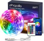 phopollo Led Strip Light, 25ft led Light Strips with Remote & App,Music Sync Mode with Mic, Smart Flexible 24V Led Lights for Bedroom Ceiling, Party,Stairs,USB Powered - Image 2