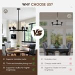 6-Light Black Chandelier, Rustic Industrial Farmhouse Chandeliers with Clear Glass Cylinders, Adjustable Height, E26 Base, Dining Room Chandelier Over Table for Kitchen, Living Room, Staircase - Image 4