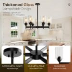 6-Light Black Chandelier, Rustic Industrial Farmhouse Chandeliers with Clear Glass Cylinders, Adjustable Height, E26 Base, Dining Room Chandelier Over Table for Kitchen, Living Room, Staircase - Image 5