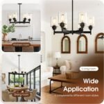 6-Light Black Chandelier, Rustic Industrial Farmhouse Chandeliers with Clear Glass Cylinders, Adjustable Height, E26 Base, Dining Room Chandelier Over Table for Kitchen, Living Room, Staircase - Image 6