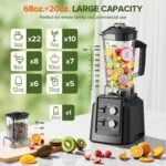 Blender for Smoothies, Blender with 68Oz. Pitcher & 20Oz. Grinder, 28000 RPM Blenders for Kitchen, Ice Crushing, Frozen Fruits, Blending, Black - Image 5