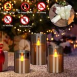 Flameless Candles 4" 5" 6" Set of 3 Acrylic Glass Pillars 3" Diameter Battery Operated Flickering Candles Include 10-Key Remote with Timer Function 400+ Hours (Gray, Warm Light 3 Pack) - Image 3