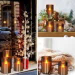 Flameless Candles 4" 5" 6" Set of 3 Acrylic Glass Pillars 3" Diameter Battery Operated Flickering Candles Include 10-Key Remote with Timer Function 400+ Hours (Gray, Warm Light 3 Pack) - Image 6