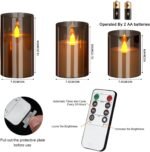 Flameless Candles 4" 5" 6" Set of 3 Acrylic Glass Pillars 3" Diameter Battery Operated Flickering Candles Include 10-Key Remote with Timer Function 400+ Hours (Gray, Warm Light 3 Pack) - Image 7