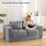 MAXYOYO Giant Bean Bag Chair for Adults, Upholstered Loveseat Floor Sofa with Pillows and Armrests, Large Bean Bag Sofa Plush Chair Bean Bag Couch for Bedroom Living Room, Grey - Image 4
