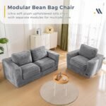 MAXYOYO Giant Bean Bag Chair for Adults, Upholstered Loveseat Floor Sofa with Pillows and Armrests, Large Bean Bag Sofa Plush Chair Bean Bag Couch for Bedroom Living Room, Grey - Image 6