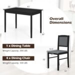 Tangkula Dining Table Set for 4, Farmhouse Solid Wood Dinette Set w/Rubber Wood Legs, Upholstered Seat & Padded Backrest, Mid-Century Modern Dining Table and Chairs Set for Kitchen, Dining Room - Image 6