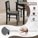 Tangkula Dining Table Set for 4, Farmhouse Solid Wood Dinette Set w/Rubber Wood Legs, Upholstered Seat & Padded Backrest, Mid-Century Modern Dining Table and Chairs Set for Kitchen, Dining Room - Image 7