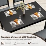 Tangkula Dining Table Set for 4, Farmhouse Solid Wood Dinette Set w/Rubber Wood Legs, Upholstered Seat & Padded Backrest, Mid-Century Modern Dining Table and Chairs Set for Kitchen, Dining Room - Image 8