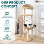59-inch Cat Tree，Cat Tower with Scratching Post,Extra Long Sisal Blanket, Handwoven Basket & Space Capsule Nest - Image 6