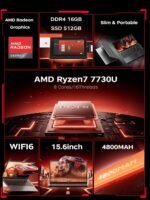 Gaming Laptop with AMD Ryzen7 7730U 8-core Processor（Up to 4.5GHz),16GB DDR4 RAM 512GB SSD, AMD Radeon Graphics,WiFi 6,15.6 inch IPS Display,Webcam, Windows 11 Laptop Computer for Video Editing - Image 4
