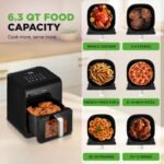 Nutrichef Electric Air Fryer Tenderizer 6.3 Quart | 12-1 Preset Cooking Functions | Includes Tenderizing Function | Digital Display | Transparent Window For Best Cooking Results | Black - Image 6