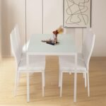 PayLessHere Dining Table Set Glass for Small Spaces Kitchen Table and Chairs for 4 Table with Chairs Home Furniture Rectangular Modern, White Glass - Image 3