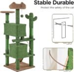 Yaheetech Cactus Cat Tree, 54.5in Tower w/Ramp, Animal-Ear Shaped Perch, Scratching Posts, Platform & Hanging Ball, Multi-Level Condo for Indoor Kittens, Green/Brown - Image 5