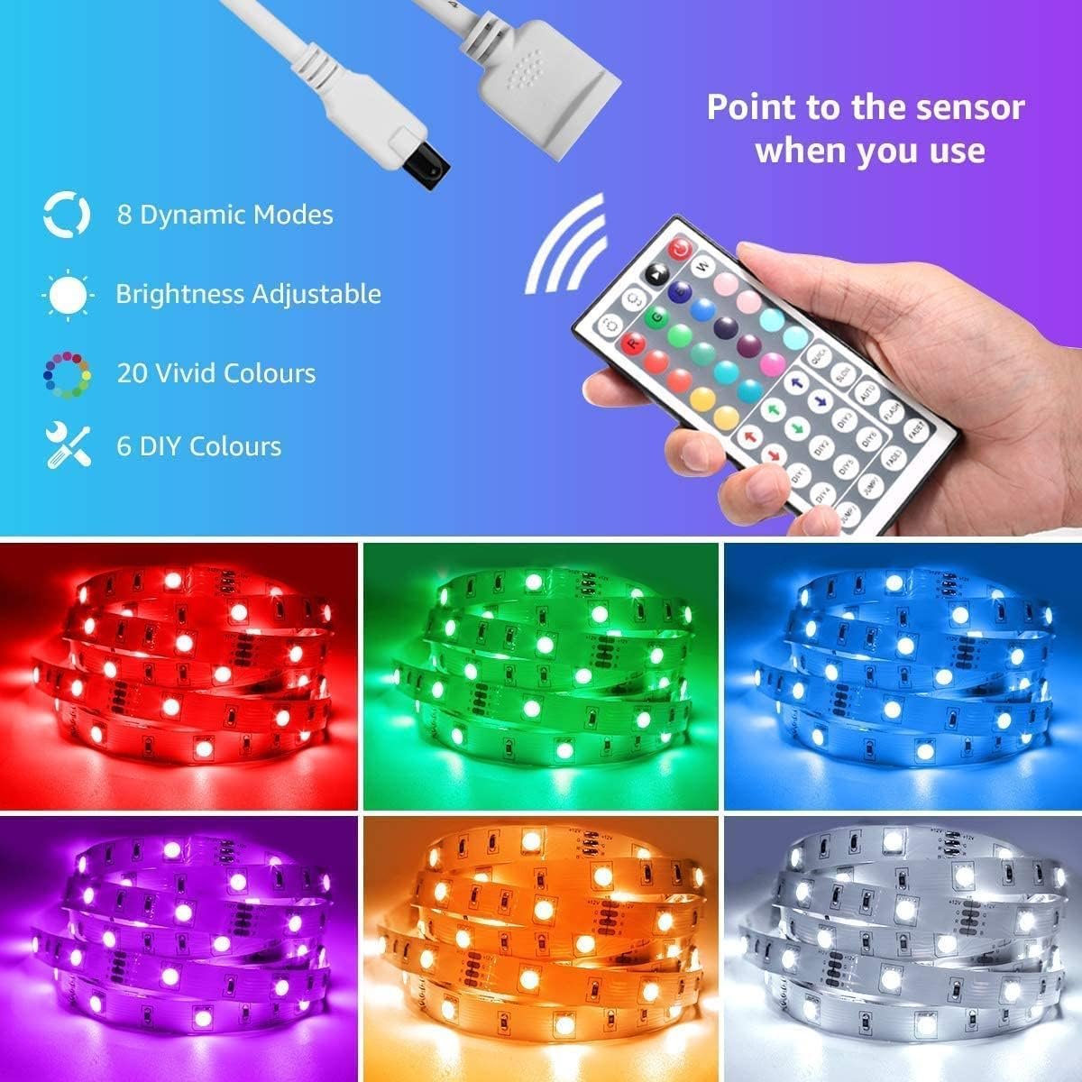 Lepro Indoor LED Strip Lights, 16.4ft RGB Color Changing 5050 SMD LED Light Strip with Remote & 24V Power Adapter for Home Decor, Bedroom, TV Backlight - Image 9