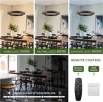 LED Ring Chandelier Dimmable Black Chandelier Round Foyer Chandeliers Light Walnut Wood Black Circular Chandeliers for Dining Room Entry Bedroom Office Living Room, 24in - Image 5