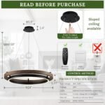 LED Ring Chandelier Dimmable Black Chandelier Round Foyer Chandeliers Light Walnut Wood Black Circular Chandeliers for Dining Room Entry Bedroom Office Living Room, 24in - Image 6