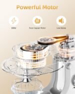 Facelle Tilt-Head Stand Mixer, 5QT+6QT Stainless Steel Two Bowls, 10 Speeds Kitchen Electric Food Mixer with Egg Whisk, Dough Hook, Beater, Dishwasher-Safe Attachment, Ideal Gift for Mom (Sliver) - Image 3