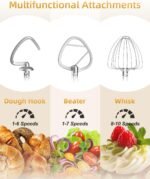 Facelle Tilt-Head Stand Mixer, 5QT+6QT Stainless Steel Two Bowls, 10 Speeds Kitchen Electric Food Mixer with Egg Whisk, Dough Hook, Beater, Dishwasher-Safe Attachment, Ideal Gift for Mom (Sliver) - Image 4