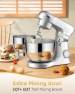 Facelle Tilt-Head Stand Mixer, 5QT+6QT Stainless Steel Two Bowls, 10 Speeds Kitchen Electric Food Mixer with Egg Whisk, Dough Hook, Beater, Dishwasher-Safe Attachment, Ideal Gift for Mom (Sliver) - Image 5