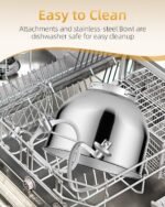 Facelle Tilt-Head Stand Mixer, 5QT+6QT Stainless Steel Two Bowls, 10 Speeds Kitchen Electric Food Mixer with Egg Whisk, Dough Hook, Beater, Dishwasher-Safe Attachment, Ideal Gift for Mom (Sliver) - Image 6