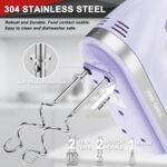 Lord Eagle Hand Mixer Electric 400W, 5 Speed handheld Mixer, 5 Stainless Steel Accessories for Baking Cake Egg Cream Food Beater, Turbo Boost/Self-Control Speed + Eject Button, Purple - Image 3