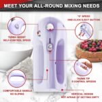 Lord Eagle Hand Mixer Electric 400W, 5 Speed handheld Mixer, 5 Stainless Steel Accessories for Baking Cake Egg Cream Food Beater, Turbo Boost/Self-Control Speed + Eject Button, Purple - Image 4