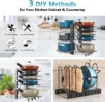 ORDORA Pots and Pans Organizer for Cabinet 16.61 Height, 8 Tier Pot Organizers Rack with 3 DIY Methods, Adjustable Pan Organizer under Cabinet Kitchen Organization and Storage - Image 4