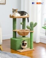 PEQULTI 4-in-1 Cactus Cat Tree, 33'' Cat Tower for Indoor Cats with Large Condo, Cat Scratching Post for Cats with Deep Hammock& Cozy Top Perch,Green - Image 3
