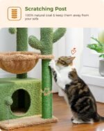 PEQULTI 4-in-1 Cactus Cat Tree, 33'' Cat Tower for Indoor Cats with Large Condo, Cat Scratching Post for Cats with Deep Hammock& Cozy Top Perch,Green - Image 4