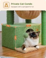PEQULTI 4-in-1 Cactus Cat Tree, 33'' Cat Tower for Indoor Cats with Large Condo, Cat Scratching Post for Cats with Deep Hammock& Cozy Top Perch,Green - Image 5