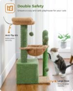 PEQULTI 4-in-1 Cactus Cat Tree, 33'' Cat Tower for Indoor Cats with Large Condo, Cat Scratching Post for Cats with Deep Hammock& Cozy Top Perch,Green - Image 6