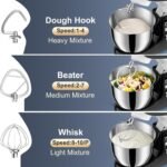 Stand Mixer, 6.5QT 10 Speeds Tilt-Head Electric Stand Mixer, 3-In-1 Kitchen Mixer with Bowl, Dough Hook, Whisk and Beater, Food Mixer for Baking and Daily Use (BLACK WHITE) - Image 4