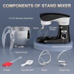 Stand Mixer, 6.5QT 10 Speeds Tilt-Head Electric Stand Mixer, 3-In-1 Kitchen Mixer with Bowl, Dough Hook, Whisk and Beater, Food Mixer for Baking and Daily Use (BLACK WHITE) - Image 6