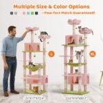 PAWZ Road Flower Cat Tree, 72 Inches Large Cat Tower with Steel Frame Hammock and 7 Scratching Posts, Tall Cat Tree with 2 Condos and Perches for Large Indoor Cats - Pink - Image 3