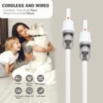 6-in-1 Lightweight Stick Vacuum Cleaner with 100W Powerful Motor, Mini Portable Household Handheld Vacuum Cleaner for Domestic Hard Floors, Carpets and Pet Hair (White Cordless with Plug) - Image 4