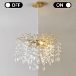 EGM Gold Tree Branch Crystal Chandelier 18-Inch, Crystal Chandelier for Dining Room 6-Light, Hanging Round Raindrop Chandeliers for Living Room E12 - Image 3