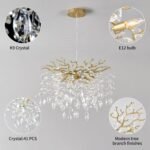 EGM Gold Tree Branch Crystal Chandelier 18-Inch, Crystal Chandelier for Dining Room 6-Light, Hanging Round Raindrop Chandeliers for Living Room E12 - Image 4