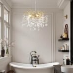 EGM Gold Tree Branch Crystal Chandelier 18-Inch, Crystal Chandelier for Dining Room 6-Light, Hanging Round Raindrop Chandeliers for Living Room E12 - Image 6