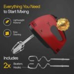 Hand Mixer Electric Handheld – 7 Speed Ultra Power Electric Mixer Handheld (Red) - Image 3